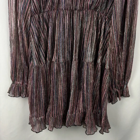 NWT O.P.T Women’s Metallic Striped Ruffle Long Sleeve Smock Neck Party Dress, XL - Picture 8 of 15